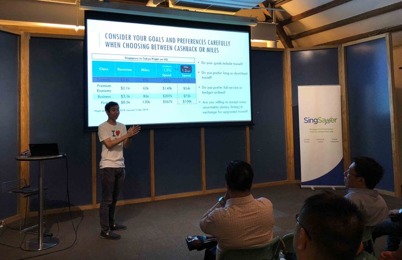 Aaron Wong at one of his MileLion travel hacking workshops for beginners.