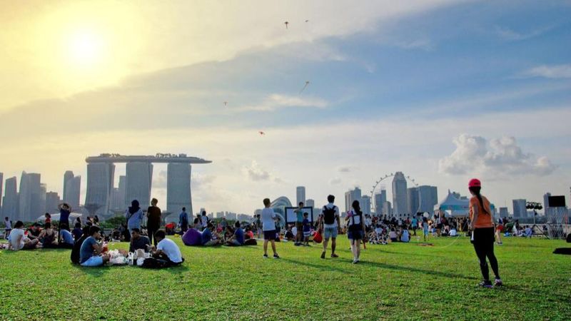 People enjoying their public holidays at Gardens by the Bay.